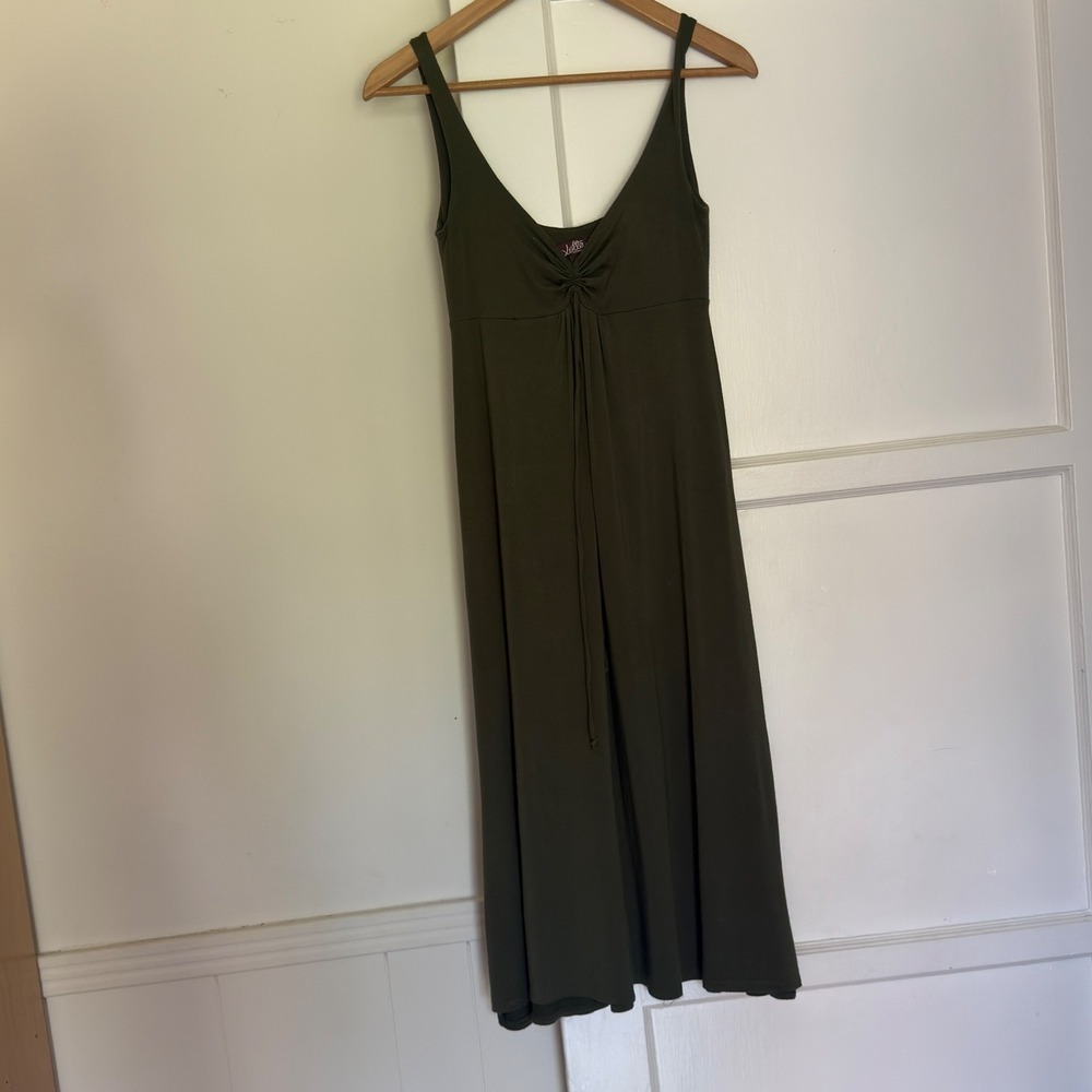 Lotta Stensson Olive Green V-Neck Empire Waist Sleeveless Midi Dress Small USA